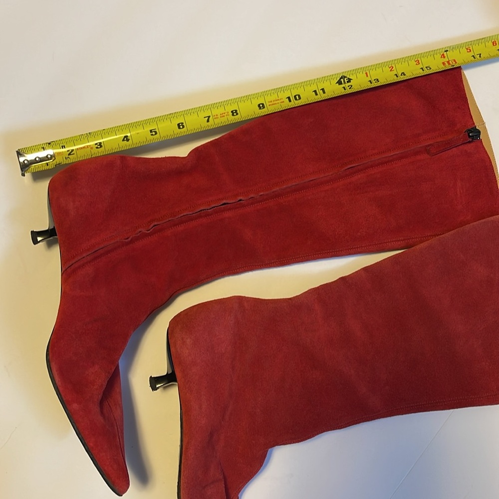 Vicini Pointy Toed Red Suede Boots - Women’s Size 37.5 - Picture 12 of 13